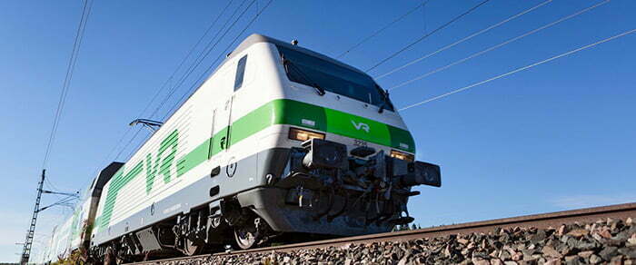 A train of Finnish Railways VR on the tracks