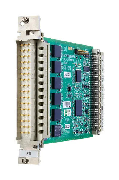 EKE-Trainnet&reg; Pt100/Pt1000 Temperature Sensor Input (PTI) module for acquiring and monitoring temperature measurements from train systems.