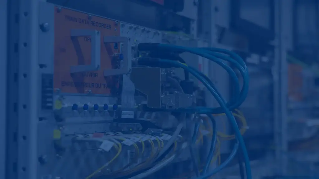 Train control and management equipment installed in a test environment.